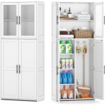 Armoire de rangement m�nager, armoire de nettoyage avec portes, �tag�res et crochets pour balais et serpilli�r ...