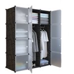 Armoire de rangement modulable, �tag�re rangement plastique, meuble cube avec portes, 12 casiers, noir ...