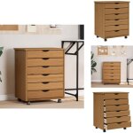 Armoire roulante avec tiroirs moss bois de pin marron miel - armoire roulante - armoires roulantes - ...