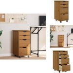 Armoire roulante avec tiroirs moss bois de pin marron miel - meuble roulant - commode - classement - ...