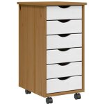 Vidaxl ? armoire roulante avec 6 tiroirs en bois de pin marron miel ? dimensions 34x39x65, 5 cm ? pour ...