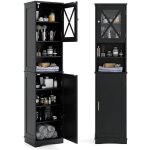 Armoire de salle de bain de 170 cm de haute, meuble de rangement, colonne, 5 Étagères réglables, gain ... Armoire de salle de bain de 170 cm de haute, meuble de rangement, colonne, 5 Étagères réglables, gain ...