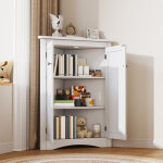 Armoire de salle de bain d'angle 61, 5x90 cm, meuble bas 2 portes 3 niveaux, mdf laqu� blanc ? salle ...