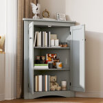 Armoire de salle de bain d'angle 61, 5x90 cm, meuble bas 2 portes 3 niveaux, mdf laqu� gris ? salle de ...