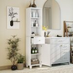 Armoire de salle de bain haute 172 cm armoire �troite sur pied avec 3 �tag�res ouvertes 1 tiroir 1 porte ...