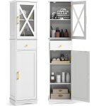 Armoire de salle de bain haute, meuble de rangement Étroit avec tiroir, 2 portes et 3 Étagères réglables, ... Armoire de salle de bain haute, meuble de rangement Étroit avec tiroir, 2 portes et 3 Étagères réglables, ...