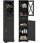 Armoire de salle de bain haute, meuble de rangement Étroit avec tiroir, 2 portes et 3 Étagères réglables, ... Armoire de salle de bain haute, meuble de rangement Étroit avec tiroir, 2 portes et 3 Étagères réglables, ...