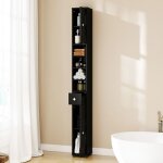 Armoire de salle de bain haute et mince meuble colonne avec 1 tiroir placard � �tag�res ajustables noir ...
