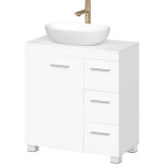 Armoire de salle de bain, meuble sous lavabo avec pieds, 2 compartiments et 3 tiroirs, blanc