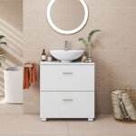 Armoire de salle de bain, meuble sous vasque avec pieds hauts, 2 tiroirs spacieux, pour lavabo, blanc ...