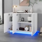 Armoire de salle � manger haute brillance, sideboard blanc, lumi�re led, en bois, pour salon et salle ...