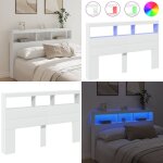 Armoire t�te de lit avec led blanc 160x17x102 cm - t�te de lit led - meuble de chambre - �clairage led ...