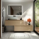 Armoire de toilette modulaire suspendue 120 cm sable mat deux tiroirs avec top mod. bako