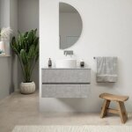 Armoire de toilette suspendue 90 cm effet ciment clair avec top mod. yili Armoire de toilette suspendue 90 cm effet ciment clair avec top mod. yili
