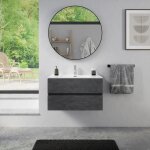 Armoire de toilette suspendue 90 cm effet ciment foncé avec lavabo inclusmod. yili Armoire de toilette suspendue 90 cm effet ciment foncé avec lavabo inclusmod. yili
