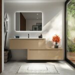 Armoire de toilette suspendue modulaire 120 cm sable mat deux tiroirs avec lavabo inclus mod. bako