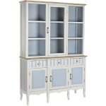 Armoire vaisselier, vitrine en bois de paulownia / verre coloris bleu ciel / blanc - longueur 141. 5 ... Armoire vaisselier, vitrine en bois de paulownia / verre coloris bleu ciel / blanc - longueur 141. 5 ...