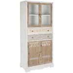 Armoire vaisselier, vitrine en bois / verre coloris naturel / blanc - longueur 80 x profondeur 42 x hauteur ...