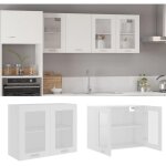 Maisonchic ? armoire suspendue en verre blanc ? meuble haut de cuisine 80x31x60 cm ? mat�riau bois d'ing�nieri ...