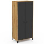 Idmarket - armoire vestiaire penderie ester 2 portes m�tal noir et contour bois design industriel