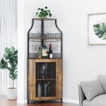 Armoire � vin d'angle style industrielle avec �tag�re r�glable et porte en maille, meuble de rangement ...