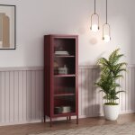 Armoire vitr�e s�kyl� acier verre 150 x 50 x 35 cm rouge bordeaux [en. casa]