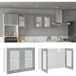 Armoire vitre suspendue, meuble haut cuisine, armoire de rangement sonoma gris 80x31x60cm bois ingnierie ...