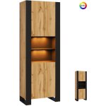 Dusine ? vitrine lovy 190 cm en bois ch�ne et noir ? �clairage led rgb int�gr� ? rangement ferm� et ouvert ...
