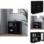 Armoire � vitrine noir 82, 5x30, 5x80 cm bois d'ing�nierie - biblioth�que - meuble tv - rangement int�rieur ...