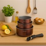 Arthur martin - lot de 3 casseroles am1088 - tous feux dont induction - 16 / 18 / 20 cm + 1 poigne amovible ...