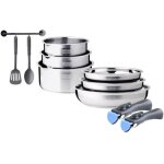 Arthur martin - batterie de cuisine induction am2238 - acier inoxydable - 10 pieces - poigne amovible ...