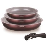 Set de 3 poeles - arthur martin - am8866 - tous feux dont induction - 20 / 24 / 28 cm + 1 poigne - aluminium ...
