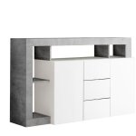 Altobuy - arturo - buffet 2 portes 3 tiroirs blanc laqu encadrement niches aspect cimento
