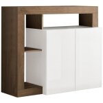 Arturo - buffet 2 portes blanc laqu� encadrement niches aspect ch�ne mercure
