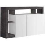 Arturo - buffet 3 portes blanc laqu� encadrement niches aspect gris oxyde