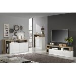 Arturo - ensemble buffet 4p + meubles tv et bar blanc laqu� niches aspect bois antik