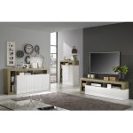 Arturo - ensemble buffet 4p + meubles tv et bar blanc laqu� niches aspect bois cadiz