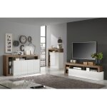 Arturo - ensemble buffet 4p + meubles tv et bar blanc laqu� niches aspect ch�ne mercure