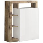 Arturo - meuble bar 2 portes blanc laqu encadrement niches aspect bois antik