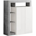 Arturo - meuble bar 2 portes blanc laqu� encadrement niches aspect cimento