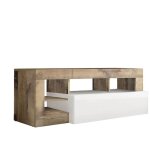 Arturo - meuble tv 1 abattant blanc laqu� encadrement niches aspect bois antik