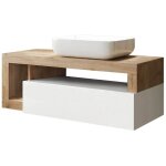 Arturo - meuble vasque 110cm suspendu 1 tiroirs blanc laqu� et aspect bois finition cadiz