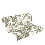 As creation - papier peint nature vert et jaune sur fond blanc tapisserie florale botanique pour couloir ...