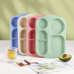 Assiettes 5 compartiments pour les adultes et enfants, lot de 4 assiette plastique reutilisable et incassables ...