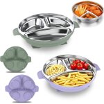 Assiette b�b� en acier inoxydable avec ventouse, 2 pi�ces d'assiettes en acier inoxydable avec ventouse ...