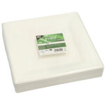 Assiettes en canne � sucre  pure  forme rectangulaire 26 cm x 26 cm couleur : blanc 50 pcs.