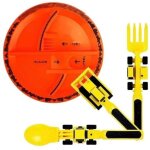 Assiette et couverts pour enfant en forme de chantier bulldozer - orange