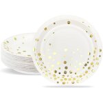 Assiettes de f�te 23cm en carton jetables - paillettes dor�es, blanc, 50 pi�ces - vaisselle jetable pour ...
