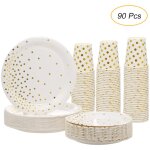 Assiette jetable dor�, 90 pcs kit vaisselle jetable, gobelets jetables, grandes assiettes assiettes � ...
