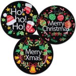 Assiette de nol plastique dcorative noire 3 motifs 33cm